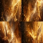 **Divine golden light rays descending from heaven onto floating elemental symbols (fire flame, water droplet, air swirl, earth crystal), angelic wings in background, warm amber and gold color palette, hyper-realistic spiritual energy, cinematic photography --ar 4:1 --v 6.0** - Variations (Strong) by <@900787127892180992> (relaxed)