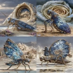 **journey to farawaylands, mantis polycrystal feathers being, amidst, ceremonial megalithic maze, stunning unreasonably fine details --chaos 55 --ar 2:3 --exp 50 --profile t6z9kb1 --stylize 750 --v 7.0** - Remix (Strong) by <@246480551605698561> (relaxed)