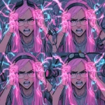 **an angry pink haired girl wearing librarian glasses. She has long straight hair and freckles. She is screaming in frustration pulling her hair with her hands. Neon pink and blue lights. Cyberpunk theme.** - Variations (Strong) by <@233729446534709248> (67%) (fast)** - Zoom Out by <@233729446534709248> (fast)