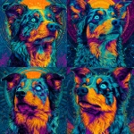 **a neon turqiose, orange , pink ,Austrailian miniature shepherd x pomerainian , one blue eye, short nose, sitting , psychedelic, blue background , acid visuals , artwork in the style of Dan mumford , bright glowing image --v 7.0** - Variations (Strong) by <@1006545549706666017> (fast)
-# Create, explore, and organize on [midjourney.com](<https://midjourney.com/imagine?from_discord=1>)