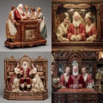 **santa claus with his female assistants in his opalized wood cabinet --ar 7:5 --v 7.0 --raw** - <@405548268966117377> (fast)