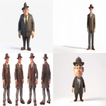 **Average US male citizen from the 1950'. cartoony, 3d, video game, white background, full body, 1950 style, middle class working man with suit and fedora, plump, slightly big head and hands, colorful --ar 9:5 --v 6.0** - <@377164013374537729> (fast)