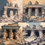 **Include visible shattered inscription reading ‘Voting Rights’, crumbling statues of blindfolded justice above, fractured pillars exposing dark interior, rubble shaped like fragments of an old style document like the U.S. Constitution, editorial-style cartoon, halftone print texture, subtle tan background wash, inspired by Matt Wuerker. --ar 9:16** - Remix (Strong) by <@925081513199017995> (fast)
-# Create, explore, and organize on [midjourney.com](<https://midjourney.com/imagine?from_discord=1>)