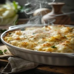 **ultra cozy creamy chicken alfredo bake pulled from the oven, bubbling golden cheese, steam rising, soft winter morning light, rustic wooden table, white casserole dish, shallow depth of field, warm tones, high-end food photography, --ar 2:3 --v 6.0 --raw** - Image #2 <@1321895242076520463>