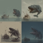 **A fish on a boat trying to eat the fish that was caught on the fishing rod. A fish trying to eat more. A monster whale trying to eat the boat. --s 250 --p 1r2sszs** - <@1004623316897771571> (fast)