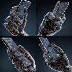 **mobile phone, straight on, held by a semi-transparent robot hand made of coding lines --v 7.0** - Variations (Strong) by <@1048326817838280714> (fast, stealth)