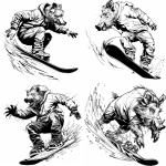 **black line art illustration, simple tattoo-style outline, dynamic snowboarder mid-jump, clean bold lines, minimal shading, white background, detailed winter clothes, expressive motion, wild boar head instead of the original head, large tusks, aggressive expression, smooth flowing linework, high contrast, stylized minimalistic design --v 6.0 --ar 1:1 --raw** - <@1411409201405624532> (fast)