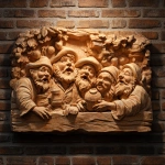 **a relief carving of 7 dwarfs drunkenly sleeping off the night after they found SnowWhite in her eternal slumber, vibrant, 8k, 3D, projected onto a brick wall** - Image #4 <@735147994395050104>