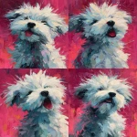 **<https://s.mj.run/GKv-SjoOy6M> Abstract hand-painted animal oil painting featuring a fluffy, abstract small dog in shades of blue, gray, and white against a dark pink background. The composition uses a low-saturation color palette, emphasizing three-dimensional depth, layered details, and rich textures for a visually striking and playful effect. --ar 3:4** - Variations (Strong) by <@1087015770053148784> (fast)