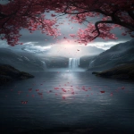 **blueprint Heavenly wonderland valley,Wide shot,Eye-level view,Cascading waterfalls, serene river, abundant pink cherry blossoms, mossy green hills, distant misty mountains, numerous pink/red butterflies + Hanging blooms, falling petals on water, sparkling light particles, ethereal mist,Butterflies fluttering, water flowing,Magical sunlit daytime,Distant misty mountains, glowing sun background,Ethereal, idyllic, dreamlike, vibrant atmosphere,Hyperrealistic photography, fantasy illustration, luminous style,Ultra-detailed, 8K quality,Bright ethereal sunlight, soft highlights lighting,Soft pinks, blues, greens, red butterflies, golden light colors --ar 9:16 --v 6.0 --s 250 --p hzbw227** - Image #2 <@1310799197464821800>