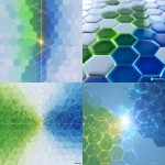 **Hexagonal or triangular geometric tiles cover the entire screen. A thin "electrified path" runs through the tiles, starting from the left in vivid green (RGB: 178/210/52) and from the right in deep blue (RGB: 0/77/116). These paths converge at a central white-to-gold circular node, simultaneously brightening to exceed a threshold. Abstract, clean, clinical. No text, no logo. Tiles feature subtle height variations and smooth reflections for an elegant look; path intersections increase in brightness. Background ranges from light blue to white. Volume light is extremely faint, particles are sparsely scattered. High resolution, minimal noise.** - <@1143439331013431326> (fast)