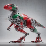 **a 3d rendered image of an industrial-style raptor robots with a glass chest head and Portuguese flag colour scheme metallic metal, an ultra-detailed illustration in the style of Atey Ghailan and Jacek Yerka, ultra-high resolution, in a dynamic pose, 4k --ar 13:20 --v 7.0** - Upscaled by <@1087506013407695028> (relaxed)