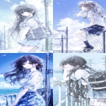 **Summer white sky, telephone poles, sea, teenage girl in blue and white sports school skirt standing in front of fence smiling --niji 6 --ar 9:16 --p drtn728 b5ytdb4 moun8jm --raw** - <@1297408854149169244> (fast)