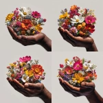 **Create a beautiful artwork of an extremely realistic photograph depicting a brown skin male hand model cupped, holding a hand full of radiant bright colored flowers of all kinds . White background, extremely detailed, highest resolution and vibrant colors** - Variations (Strong) by <@1103816835914276934> (fast)
-# Create, explore, and organize on [midjourney.com](<https://midjourney.com/imagine?from_discord=1>)