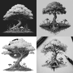 **create a black and white illustration of a mystical but realistic looking tree with a subtle figure that is one the the tree and flowing with the trunk, at the base are the roots surrounded by grass and mushrooms** - <@742153650461343876> (fast)
-# Create, explore, and organize on [midjourney.com](<https://midjourney.com/imagine?from_discord=1>)