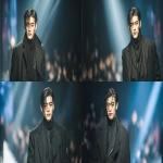 **full-body runway shot of a fashionable 30-year-old Taiwanese man, long-shaped face, fair pale skin, thick eyebrows, large expressive double-lidded eyes, naturally full lips, softly contoured cheeks not sunken; styled with bold smokey eye makeup and glossy lip color, paired with avant-garde fashion outfit, contemporary hairstyle; walking confidently on a glossy runway stage with cinematic spotlight, blurred audience in the background, dramatic high-fashion editorial photography style, sharp focus on makeup and hair, elegant and powerful vibe, no text, no watermark --ar 16:9** - Variations (Strong) by <@1090872516857299025> (fast)
