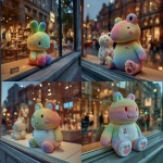 **cute brain froggy neon gradient plush doll demo in window with plush dummy in haute cature designed by miyake issey against bg of urban view --v 7.0 --raw --s 1000 --c 5** - <@1152889510158401576> (fast)
-# Create, explore, and organize on [midjourney.com](<https://midjourney.com/imagine?from_discord=1>)