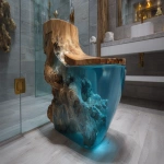 **Surrealism vision, Driftwood root resin blue transparent epoxy resin, new style in bathroom, great stone toilet , HD, super realism, photo quality, --ar 16:9** - Image #3 <@1164377807414116392>