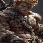 **Realistic 3d rendering. Epic battle scene. pregnant, Hyper muscular young elf with protruding stomach, handsome, tall, square jaw, short curly red hair, bright silver eyes, full bow-shaped bow-shaped, lips, defined muscles, vascular, freckles, pregnant belly, tattoos, square jaw, masculine features, handsome, short curly red hair, hyper oversized muscles, massive muscular arms, massive muscular biceps, massive muscular forearms, massive muscular legs, massive muscular thighs, massive muscular calves, hyper massive muscles, wearing leather armor, huge muscles, handsome, carrying large sword, running into battle. Realistic. --ar 9:16 --v 7.0** - Image #4 <@1222981214734913607>