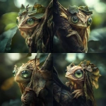 **a real wild fae in the rainforest, emerald eyes, netsuke influenced photograph in the style of brian froud** - Variations (Strong) by <@375830511882338304> (fast)