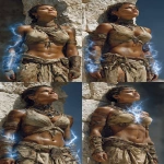 **The Aztec priestess stands among the ancient ruins. Dark skinned with straight black hair. Her fingertips crackle with lightning as she summons the powers of the gods. Muscles visibly strained, it is almost more than she can bear, but she is determined. Though her teeth are gritted, her expression is resolute --ar 1:2 --s 750** - Variations (Strong) by <@344228814332887040> (fast)