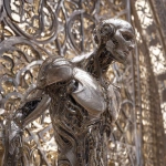 **full body ripped robotic masculine man / with exoskeleton made of forged aluminum / anodized in a stunning finish of refined silver / electrifying / great and terrible beauty / background depicts ornate complex lattice patterns of beauty and wonder / full length view --no borders, frames, grids, split screens, tiles, women, girls, females** - Image #1 <@1080572898269466724>