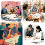 **a group of designers at a table discussing a set of plans, for a graphic for a PowerPoint, more stylistic than photo realistic, image of a Hispanic man and white woman, discussing plans on a table** - <@425885932529647627> (fast)
-# Create, explore, and organize on [midjourney.com](<https://midjourney.com/imagine?from_discord=1>)