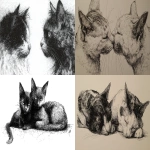 **two cats, hand sketch pen and ink --ar 16:9** - <@1061324437334544496> (fast)