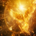 **Divine golden light rays descending from heaven onto floating elemental symbols (fire flame, water droplet, air swirl, earth crystal), angelic wings in background, warm amber and gold color palette, hyper-realistic spiritual energy, cinematic photography --v 6.0 --ar 79:59** - Image #3 <@900787127892180992>