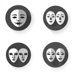 **vector icon, classic dual theater masks design, representing intuition and clarity, clean circle layout, minimalist sacred geometry, grey, white background, clarity and alignment, OS design aesthetic --v 6.1** - Variations (Strong) by <@1101835891716133034> (fast)