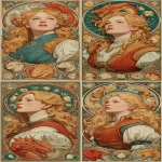 **Princess in castle with 🌈 🐲. Style of Moebius, Alphonse Mucha, and Maxfield Parrish. --c 45 --ar 1:2 --v 7.0 --s 750 --raw** - Variations (Strong) by <@344228814332887040> (fast)