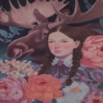 **a girl named Dorothy garland with a mahogany moose head in front a large flower, in the style of detailed portraiture, otherworldly illustrations, wizard of Oz, geometric aesthetics, the stars art group (xing xing), haunting portraits, painted illustrations --ar 74:105 --p 248jcws --s 50 --v 7.0** - Image #3 <@1007106543935823902>