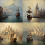 **an old oil painting of a sailing ship arriving at the bay of a misty foggy city with grand Mediterranean baroque architecture reminiscent of cities like Rome, Venice, Constantinople , Malta** - <@434064735911280650> (fast)
-# Create, explore, and organize on [midjourney.com](<https://midjourney.com/imagine?from_discord=1>)