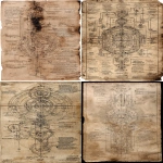 **intricate circuit diagram of cosmography, technical drawing. notes, marginalia, Ink on old worn down paper. Slight burns on the edges. --ar 9:16** - <@391048027051261958> (relaxed)
