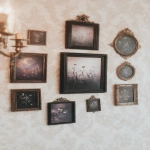 **several mahogany frames of goth aesthetic images hanging on a wallpapered wall, dark academia aesthetic, cottagecore --ar 9:16 --s 750 --p hq1xebf** - Image #2 <@1007106543935823902>