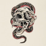 **A snake traditional old shcool skull tattoo design, white background** - Image #1 <@1289925671455559733>