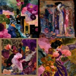 **Cosmography tapestry of a uniquely gorgeous mystery in the styles of Schiele, Klee, and Klimt, magical realism haute vivid dreamscape, rococo extravagance sumptuous shapes rich colors, watercolor borders the edges of the photograph --ar 4:5 --p 55kkvy3** - <@948741381743083580> (relaxed)