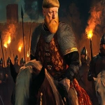 **16th century King, square blonde yellow beard, riding with his army, at night, torches, graphic novel style brown gray red --ar 3:2 --cref <https://s.mj.run/1uCp0QvsltU> --cw 50 --v 6.1 --s 50** - Image #4 <@583370851768860679>