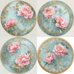 **FLAT 2D vector-inspired art without any shading. It depicts a circular art piece showing a beautiful design that features a soft aqua-blue background with a gilded, vine-like border and an intricate scrollwork pattern in gold. The focal point is beautiful watercolor pink peonies, with subtle greenery. No shading or gradients --v 7.0** - Variations (Strong) by <@1141845422852280493> (turbo)
-# Create, explore, and organize on [midjourney.com](<https://midjourney.com/imagine?from_discord=1>)