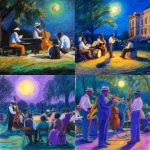 **harlem renaissance jazz band in the park under the moon light crayon art** - <@938643451602411530> (fast)