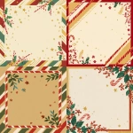 **simple, graphic design: light gold-color background , color blocked, wrap-around candy cane border with imagery of stars and Holly, bold with solid colors** - <@1074888048279552010> (fast)