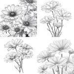 **daisies flower with layered petals rimmed in ice crystals for coloring book with crisp line and white background --ar 17:22** - <@1117434682276057091> (relaxed)