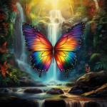 **dream like image of rainbow colored butterfly, forest background, waterfall, epic scenery, photorealistic --v 5.2** - Image #2 <@754226842650542162>