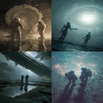 **Two figures in tattered exo-suits stand before a cracked monochronolith, its core pulsing with unstable temporal light, one reaches out while the other watches in fear, reflections of forgotten timelines swirl on its surface, harsh shadows, glowing debris in the air, dark sci-fi mood, cinematic close-up, dramatic lighting, high detail, atmospheric tension --ar 2:3 --v 7.0 --c 10** - <@1052958752749387917> (relaxed)