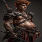**Realistic 3d rendering. Epic battle scene. pregnant, Hyper muscular young elf with protruding stomach, handsome, tall, square jaw, short curly red hair, bright silver eyes, full bow-shaped bow-shaped, lips, defined muscles, vascular, freckles, pregnant belly, tattoos, square jaw, masculine features, handsome, short curly red hair, hyper oversized muscles, massive muscular arms, massive muscular biceps, massive muscular forearms, massive muscular legs, massive muscular thighs, massive muscular calves, hyper massive muscles, wearing leather armor, huge muscles, handsome, carrying large sword, running into battle. Realistic. --ar 9:16 --v 7.0** - Upscaled by <@1222981214734913607> (fast)