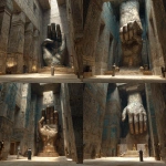 **dnd; room in an egyptian temple; a large sculpture of a bronze forearm and clenched fist rises from the floor in the middle of teh room; an aged egyptian high priest stands next to the raised fist sculpture --v 7.0** - Variations (Strong) by <@771747841559232613> (fast)