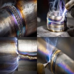 **macro photo of precision TIG welding on brushed titanium, molten metal seam forming with perfect stack of dimes, iridescent oxide bloom in violet, gold, and blue, gloved hand steady on the torch, intense arc light reflecting off polished surface, fine welding smoke curling through frame, ultra-shallow depth of field, 85mm lens, studio backlight with soft fill, cinematic lighting, realistic heat distortion, hyper-detailed texture, professional product photography --ar 3:2 --q 2 --s 50 --p z4f83u2 --v 7.0 --raw** - <@997245562065789039> (relaxed)
-# Create, explore, and organize on [midjourney.com](<https://midjourney.com/imagine?from_discord=1>)