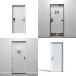 **a simple washroom door with a push panel on a plain white background** - <@1178742734534758402> (fast)