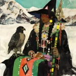 **Warrior witch thundersnowpunk with long braids and stylized warrior witch’s hat and eagle companion in the snow --sref 1999999999 1999999991 416557976 2252558232 698008135 1078492728 2187294478 217414415 416417418 7337 80085 696969 47 73 97 100 --sv 4 --niji 6 --p grjlt42 --raw** - Image #1 <@948741381743083580>
