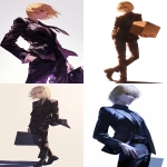 **Kurapika from Hunter x Hunter, full-body standing pose, facing sideways, expression cold and emotionless, wearing a sharp black suit, holding a box in one hand, , clean white background, anime character style, dramatic lighting, sleek silhouette, concept art illustration --ar 2:3 --niji 6** - <@762679659153850410> (relaxed, stealth)
